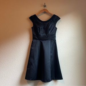 NWT David's Bridal Black Beaded Formal Satin Organza A-line Mini Dress, 2